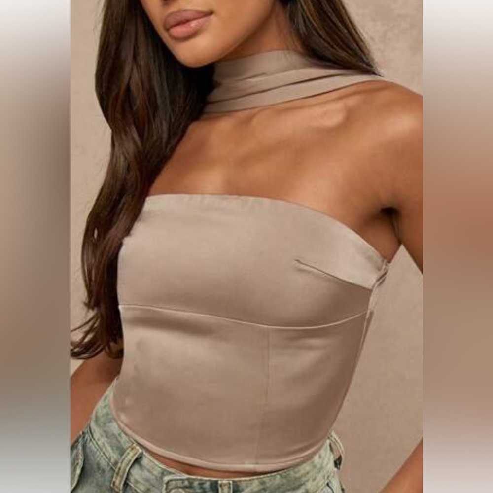 MISSGUIDED Satin Neck And Back Detail Bandeau Top